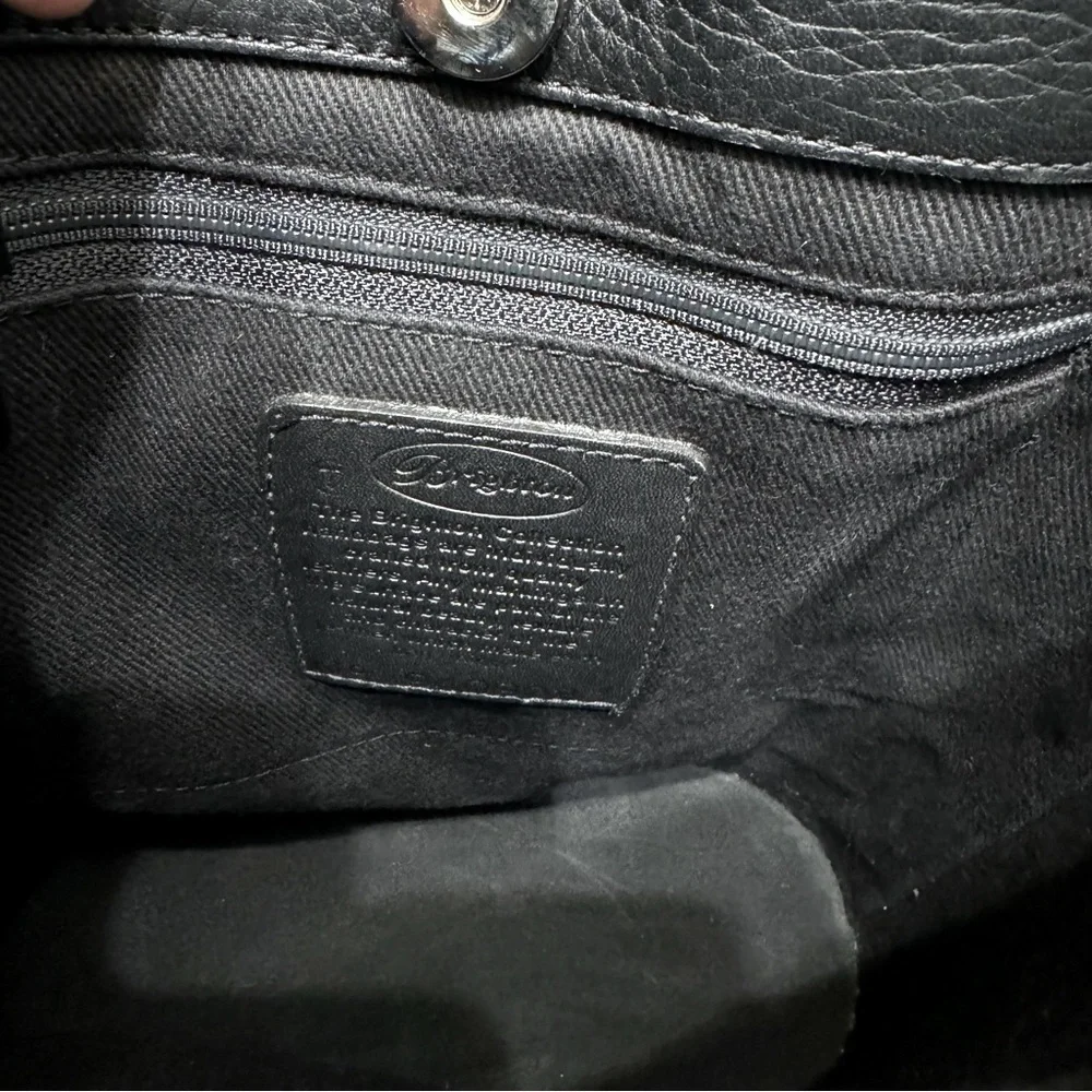Brighton Black Leather Brown Croc Embossed Silver Bead‎ Two Handle Shoulder Bag